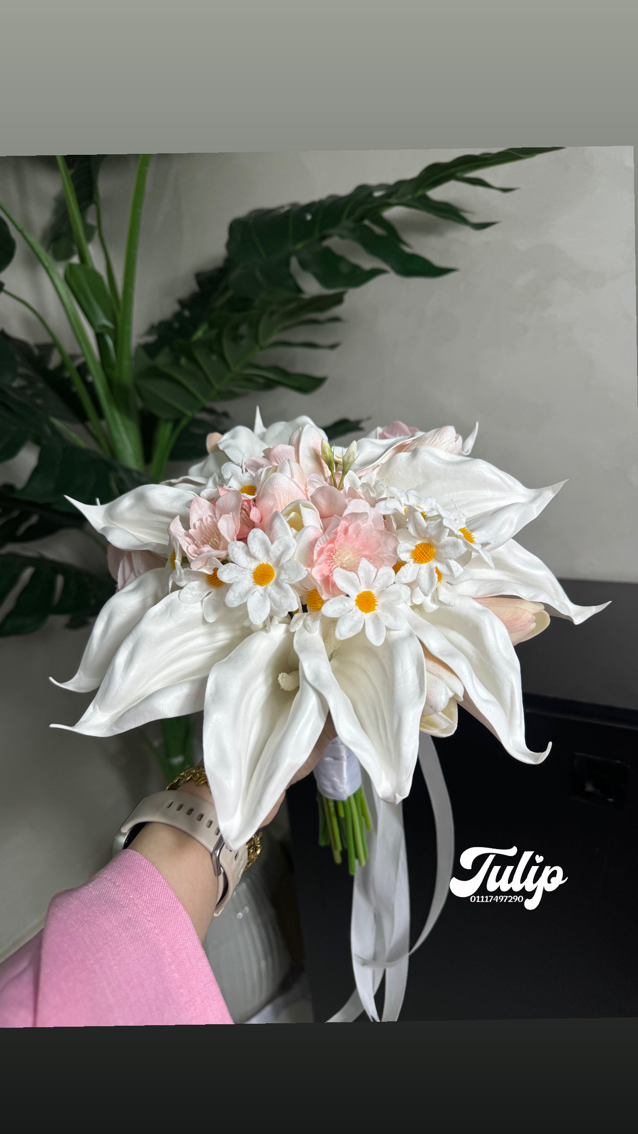 بوكيه ميكس ابيض وبينك — بوكيهات ورد صناعي | Tulip Store